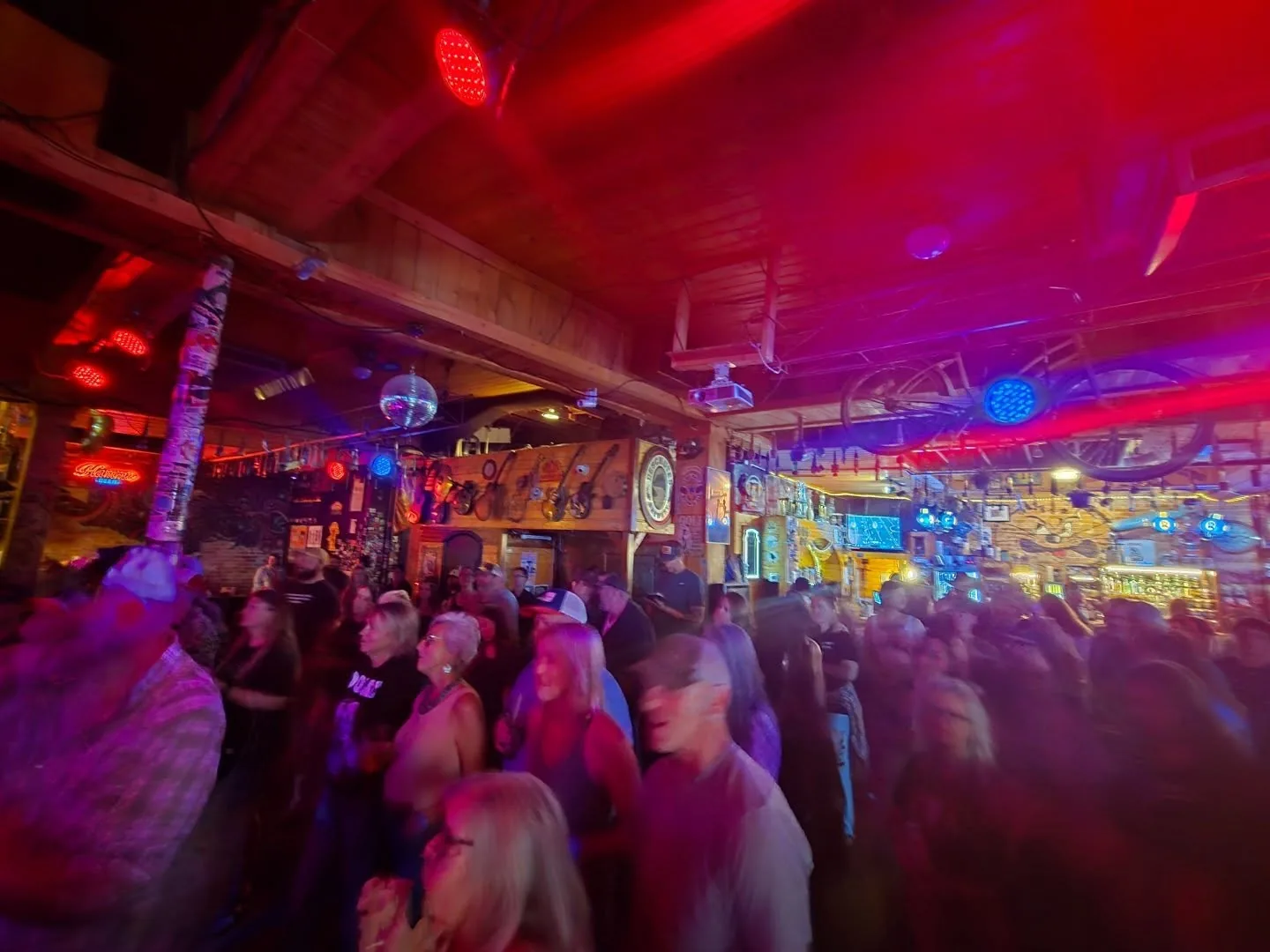 The bar under red and blue light